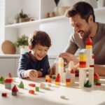 Father playing blocks with his son